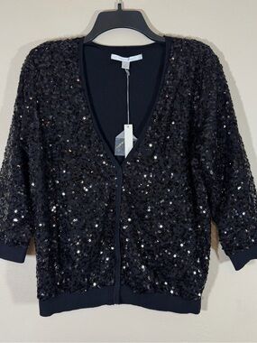 LC Lauren Conrad Black Sequin Cardigan Sweater Size L Formal Party Holiday